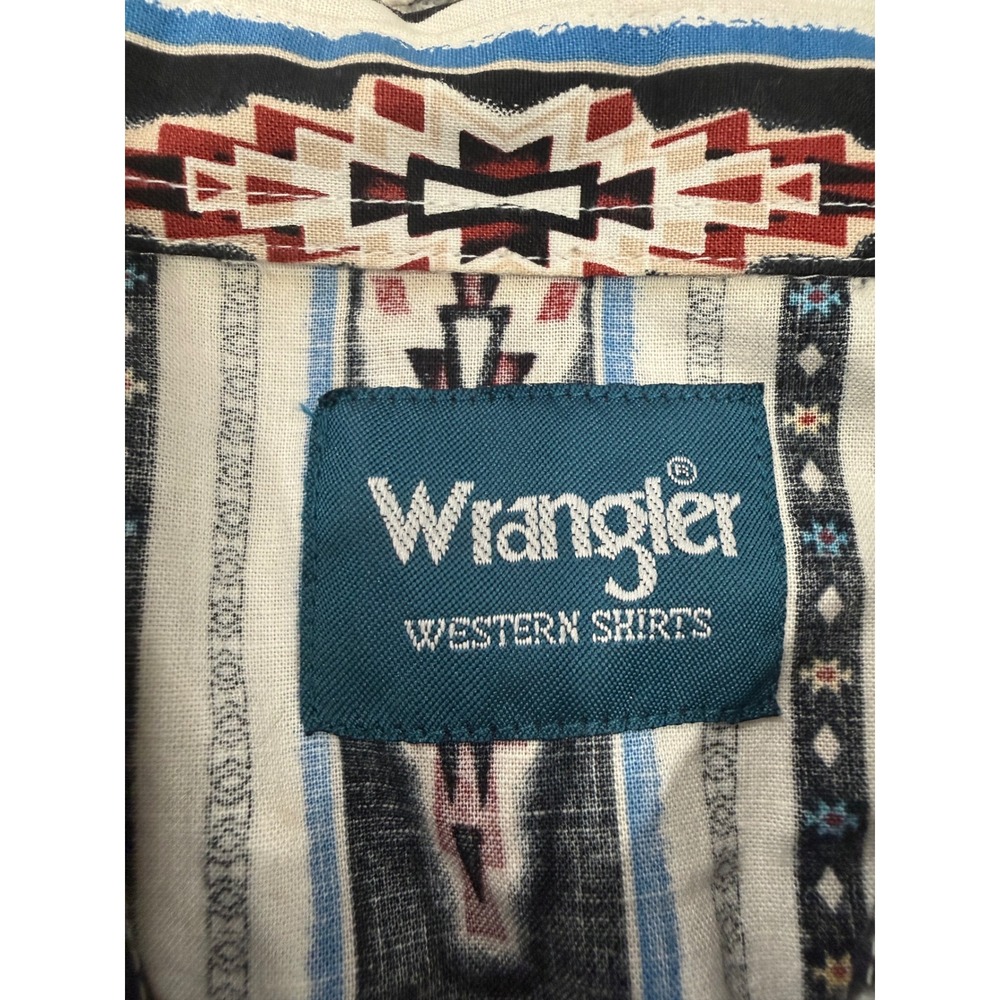 Wrangler Western Shirt Mens XXL Black Blue Aztec Stripe Pearl Snap Long Sleeve - Picture 4 of 9